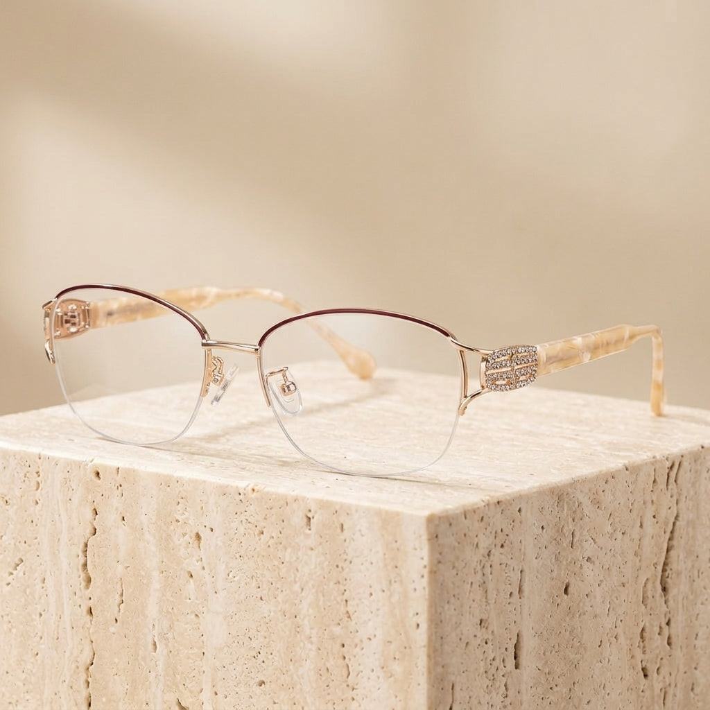Chashma Ottica Women's Full Rim Oval Titanium Acetate Eyeglasses 23924 - Wine Red with Beige