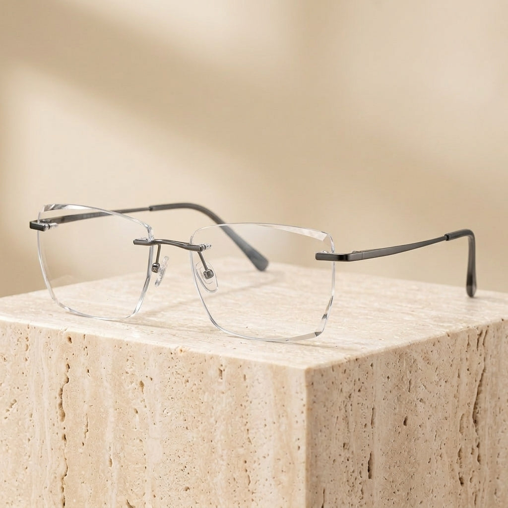 Chashma Ottica Men's Rimless Square Titanium Eyeglasses 24077 - Gray