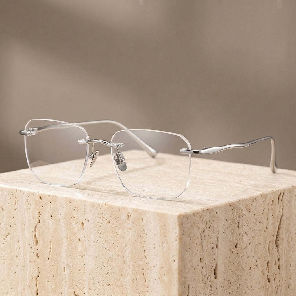 Chashma Ottica Men's Rimless Polygon Square Titanium Eyeglasses 480954 - Silver