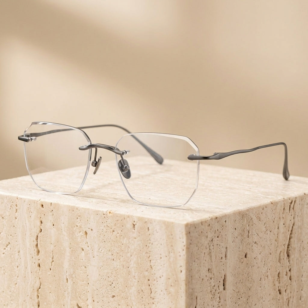 Chashma Ottica Men's Rimless Polygon Square Titanium Eyeglasses 480954 - Gray