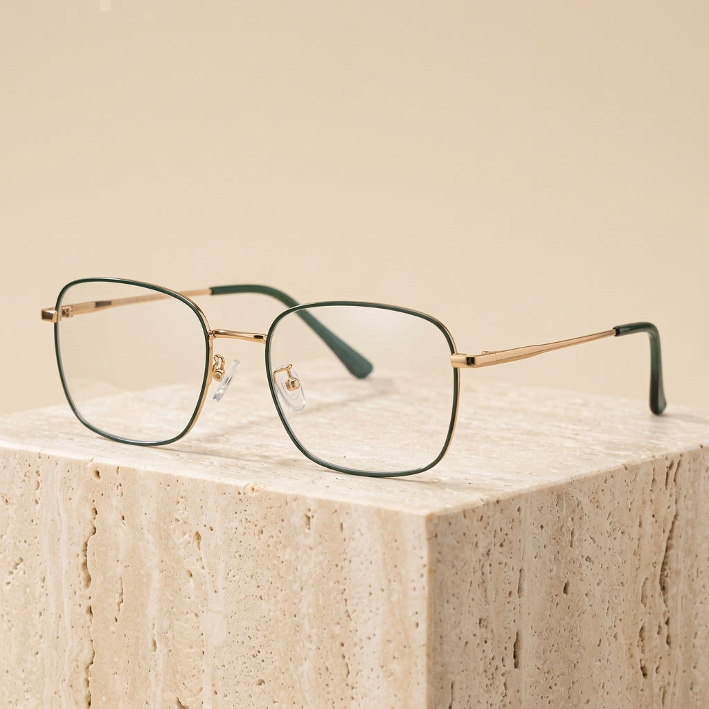 Chashma Ottica Unisex Full Rim Square Alloy Eyeglasses 441074 - Dark Green