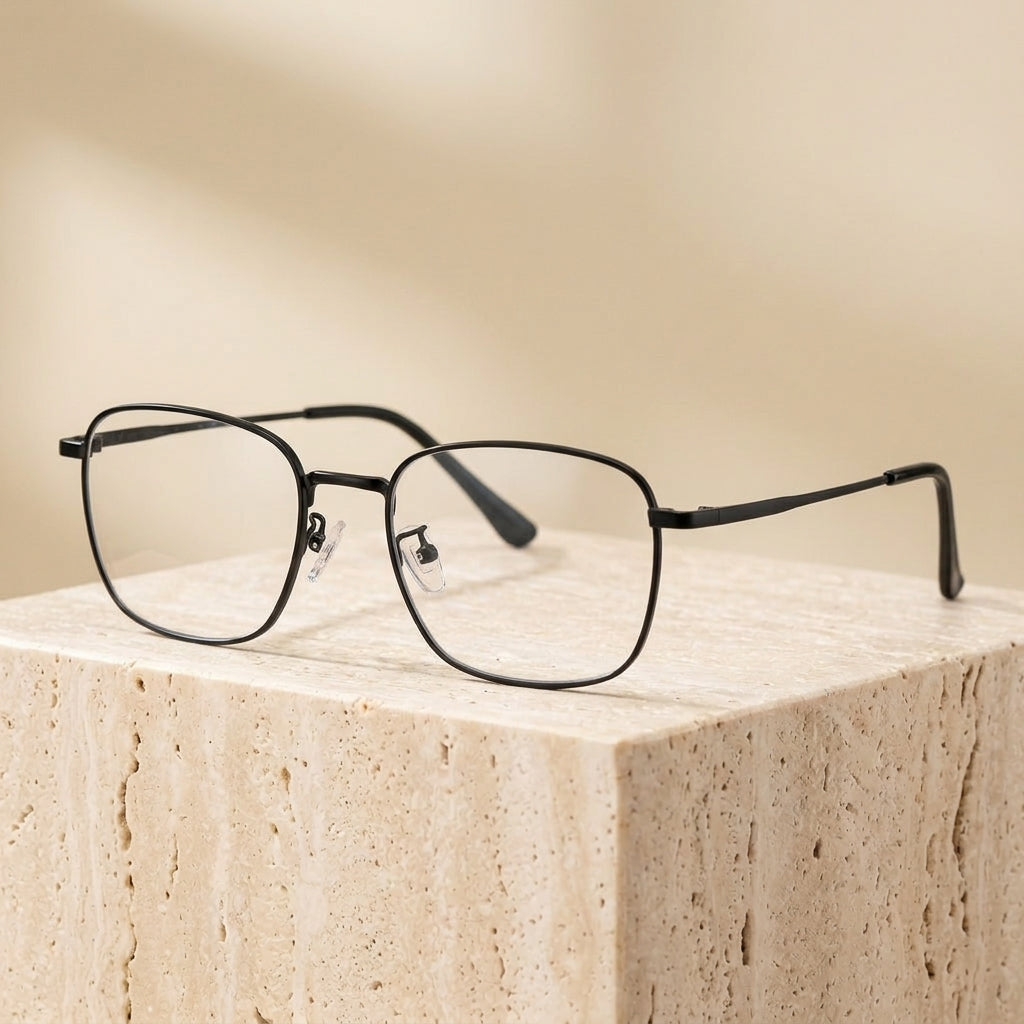Chashma Ottica Unisex Full Rim Square Alloy Eyeglasses 441074 - Black