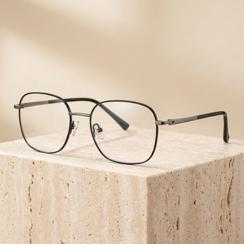 Chashma Ottica Unisex Full Rim Square Alloy Eyeglasses 441074 - Black-Gray