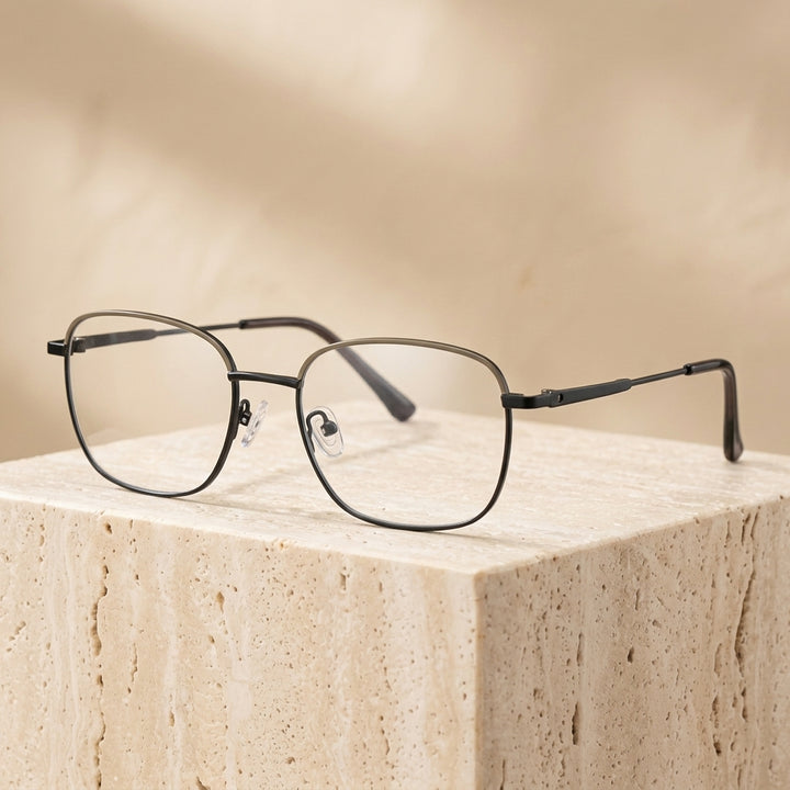 Chashma Ottica Unisex Full Rim Square Alloy Eyeglasses 441074 - Khaki