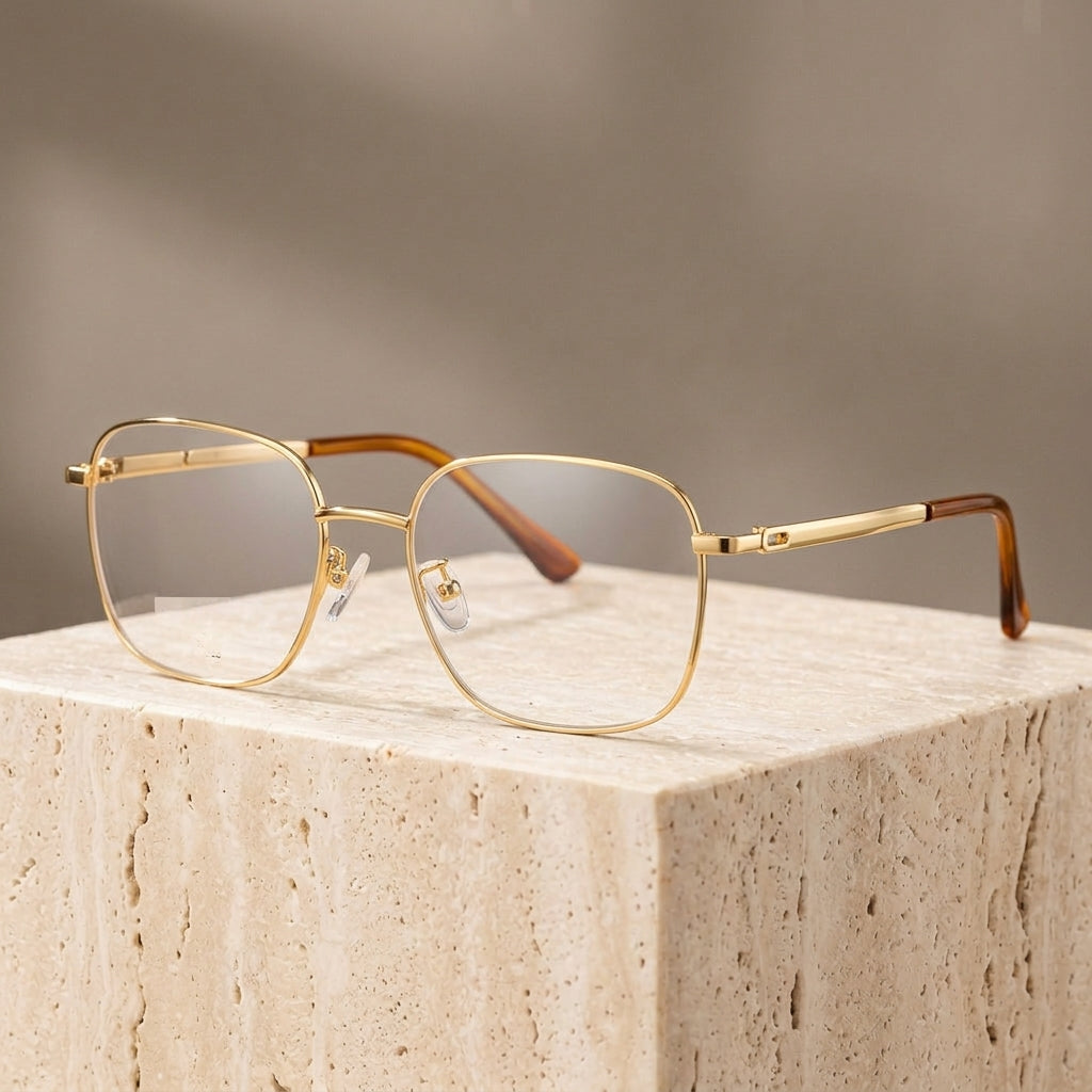 Chashma Ottica Unisex Full Rim Square Alloy Eyeglasses 441074 - Gold