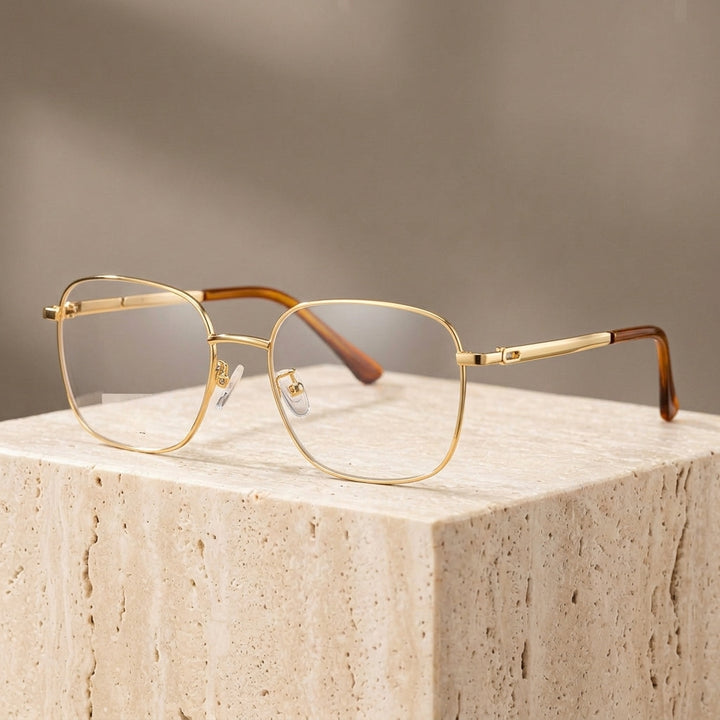 Chashma Ottica Unisex Full Rim Square Alloy Eyeglasses 441074 - Gold