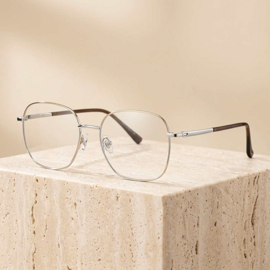 Chashma Ottica Unisex Full Rim Square Alloy Eyeglasses 441074 - Gold-Silver