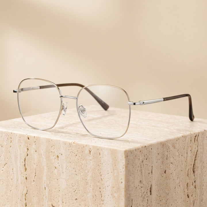 Chashma Ottica Unisex Full Rim Square Alloy Eyeglasses 441074 - Gold-Silver