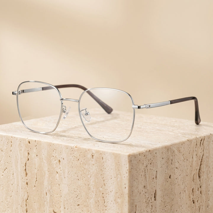 Chashma Ottica Unisex Full Rim Square Alloy Eyeglasses 441074 - Silver