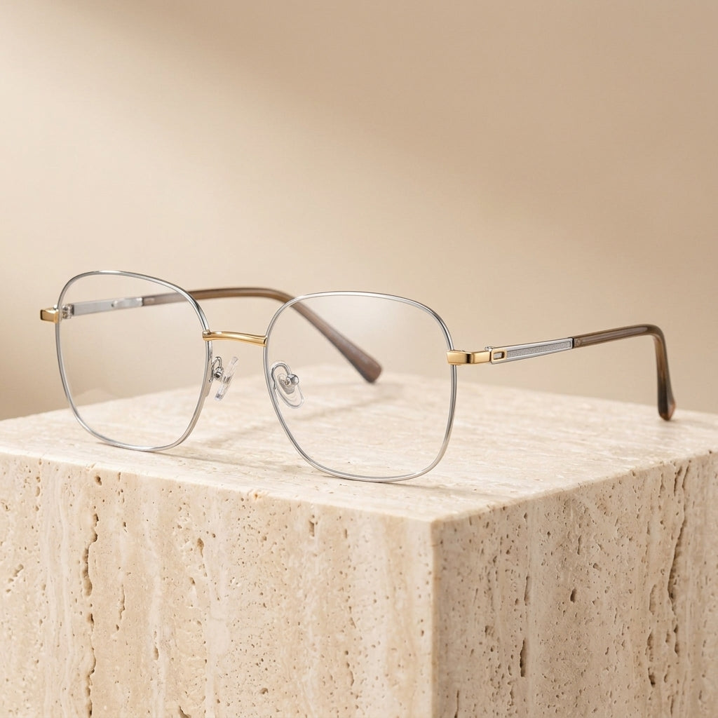 Chashma Ottica Unisex Full Rim Square Alloy Eyeglasses 441074 - Silver-Gold
