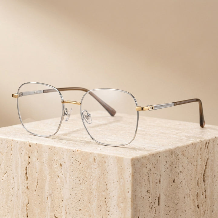 Chashma Ottica Unisex Full Rim Square Alloy Eyeglasses 441074 - Silver-Gold