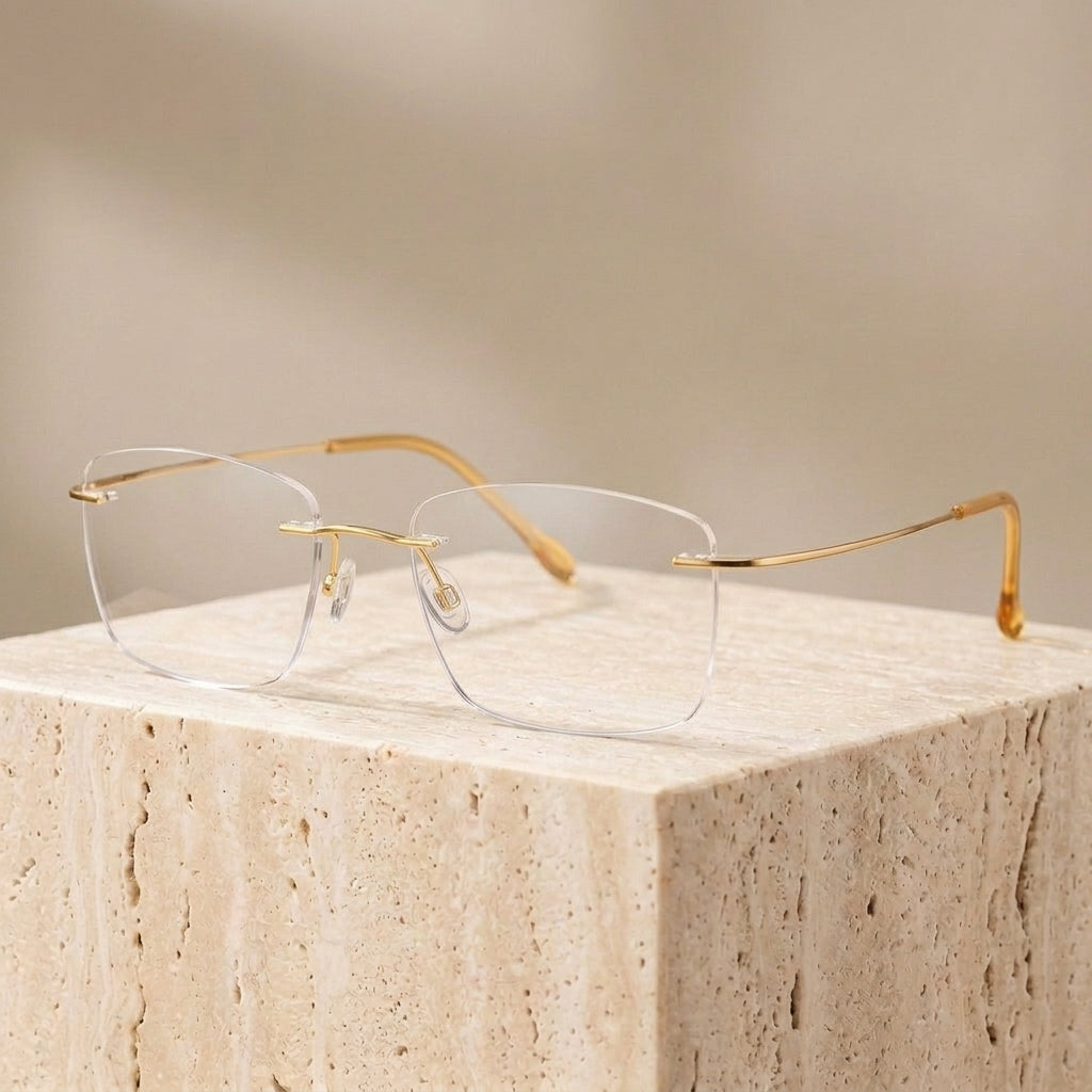 Chashma Ottica Women's Rimless Square Titanium Eyeglasses 60749 - gold