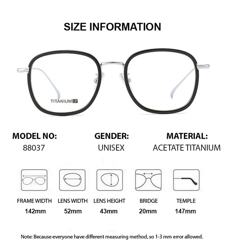 Chashma Ottica Unisex Full Rim Square Acetate Titanium Eyeglasses 88037