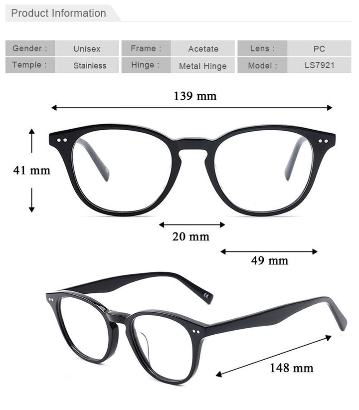 Chashma Ottica Unisex Full Rim Square Acetate Eyeglasses 79217 - Size Chart