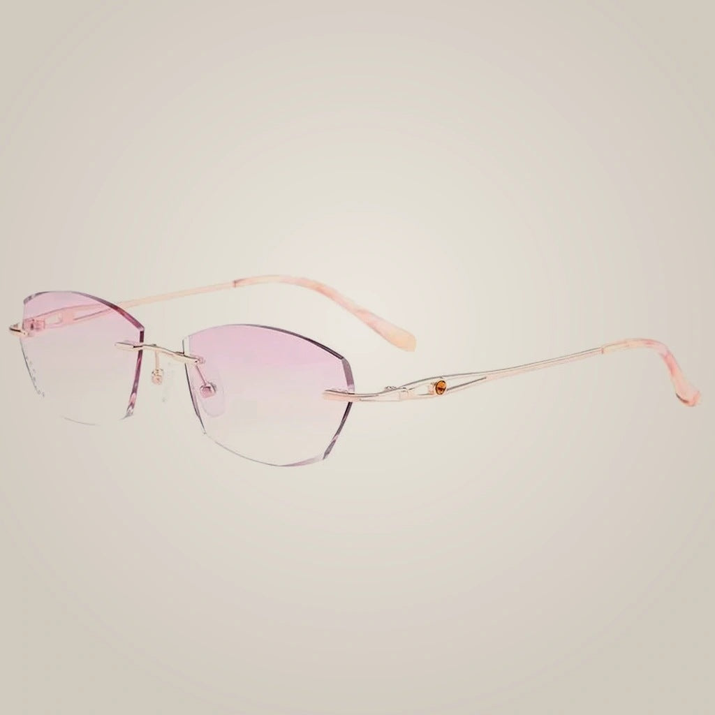 Summer Flower Women's Rimless Diamond-Cut Pure Titanium Eyeglasses 9015 - Rose Gold-Gray Red