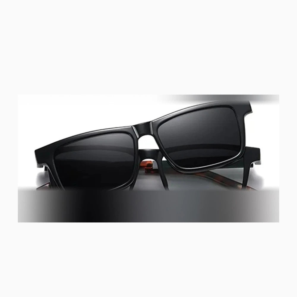 Ralferty Men's Full Rim Rectangle Tr 90 Acetate Eyeglasses With Clip On Polarized Sunglasses D7703 - C01 Black / China / As picture