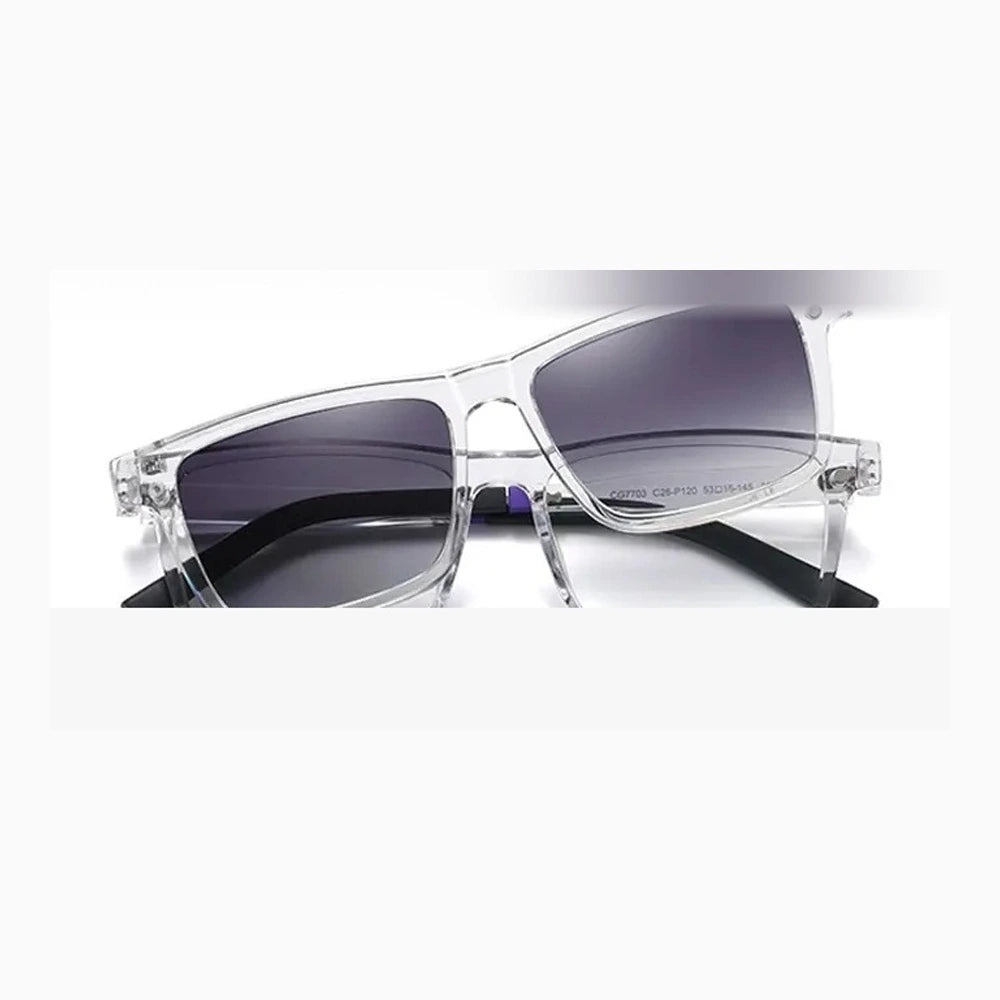 Ralferty Men's Full Rim Rectangle Tr 90 Acetate Eyeglasses With Clip On Polarized Sunglasses D7703 - C26 Transparent / China / As picture