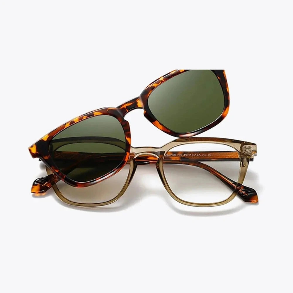 Ralferty Unisex Full Rim Square Acetate Tr 90 Eyeglasses Clip On Sunglasses 534209 - C2 / CHINA