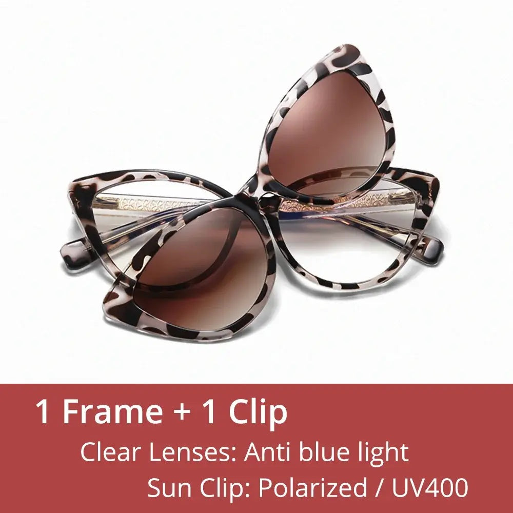 Ralferty Women's Full Rim Cat Eye Tr 90 Eyeglasses Clip On Sunglasses 81636 - C1 Gray