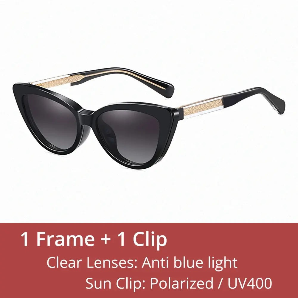 Ralferty Women's Full Rim Cat Eye Tr 90 Eyeglasses Clip On Sunglasses 81636 - C2 Black