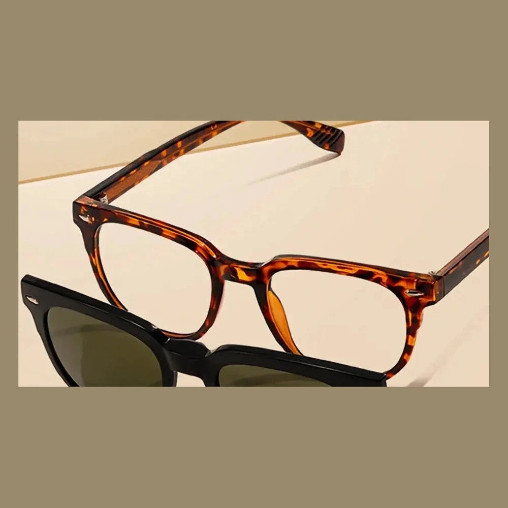 Ralferty Women's Full Rim Square Acetate Eyeglasses Clip On Sunglasses 334201 - C3 Leopard / CHINA