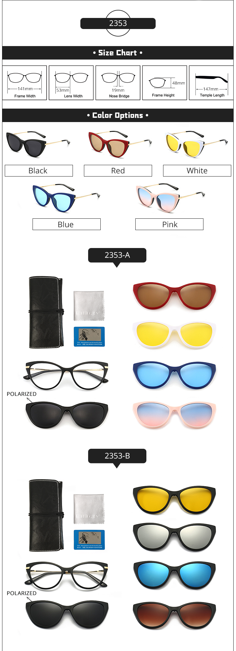 Ralferty Women's Full Rim Square Cat EyeTr 90 Acetate Eyeglasses With Clip On Sunglasses TR2345 - 2328-B