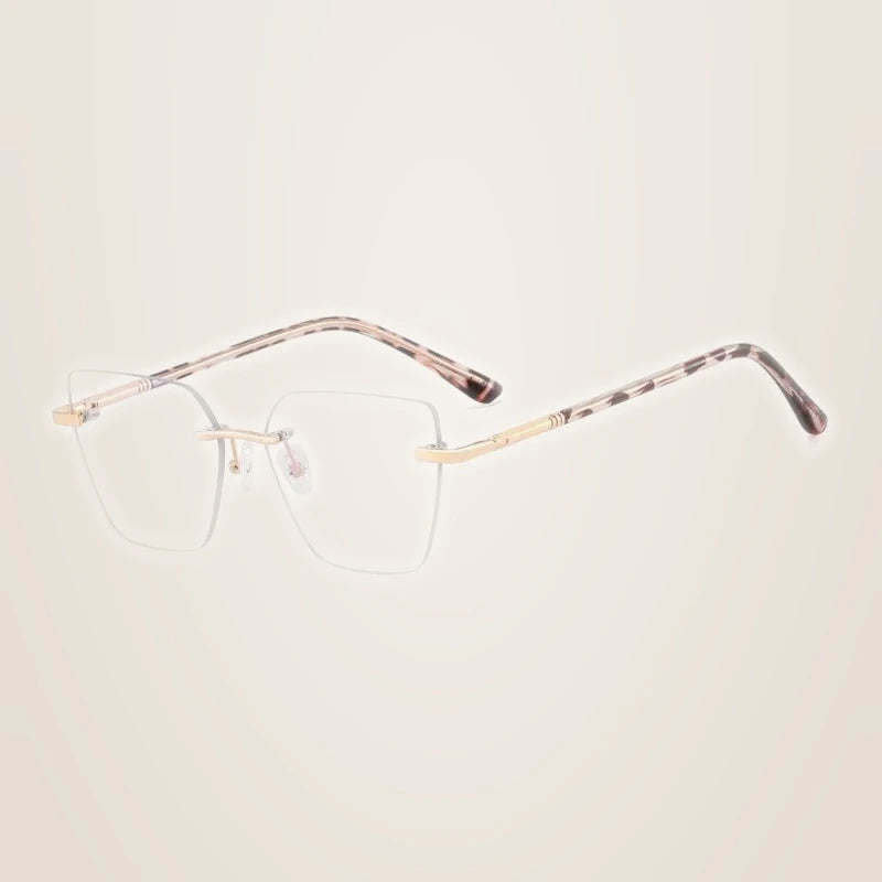 Ralferty Women's Rimless Flat Top Polygon Acetate Eyeglasses R83600 - C4 Leopard / CHINA