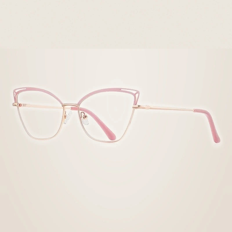 Ralfterty Women's Full Rim Oval Cat Eye Alloy Eyeglasses 883038 - C3 Pink / CHINA