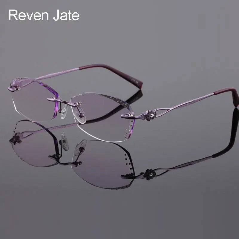 Reven Jate Women's Rimless Rectangle Titanium Eyeglasses 2123 - Purple