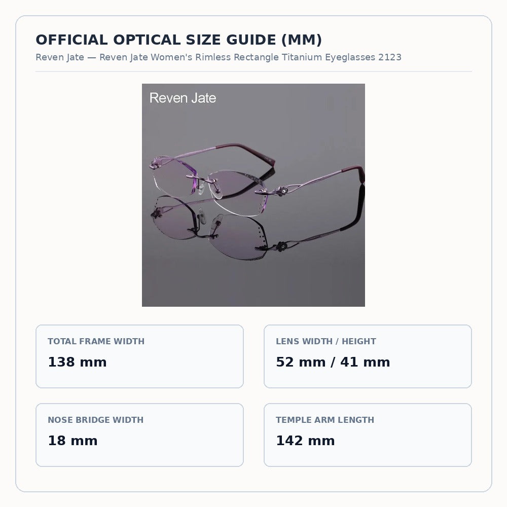 Reven Jate Women's Rimless Rectangle Titanium Eyeglasses 2123 - Size Chart