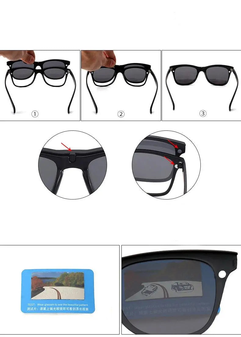 Reven Jate Men's Full Rim Square Tr 90 Eyeglasses With Clip On Polarized Sunglasses 2208 - Size Chart
