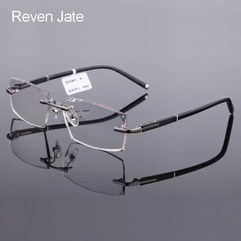 Reven Jate 58003 Pure Titanium Rimless Diamond Cutting Man Glasses Frame Eyeglasses (Gray) - Gray