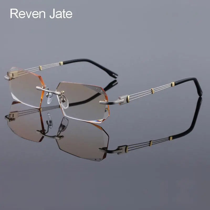 Reven Jate 58128 Pure Titanium Rimless Diamond Cutting Man Glasses Frame Eyeglasses (Silver) - Silver