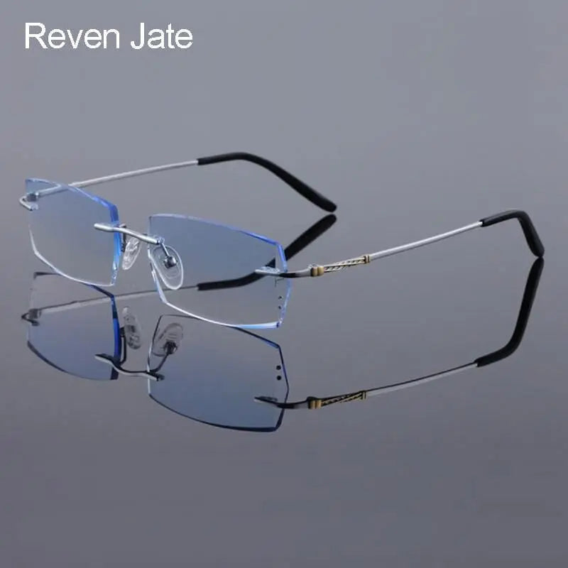 Reven Jate Men's Rimless Rectangle Titanium Eyeglasses 8036 - Silver