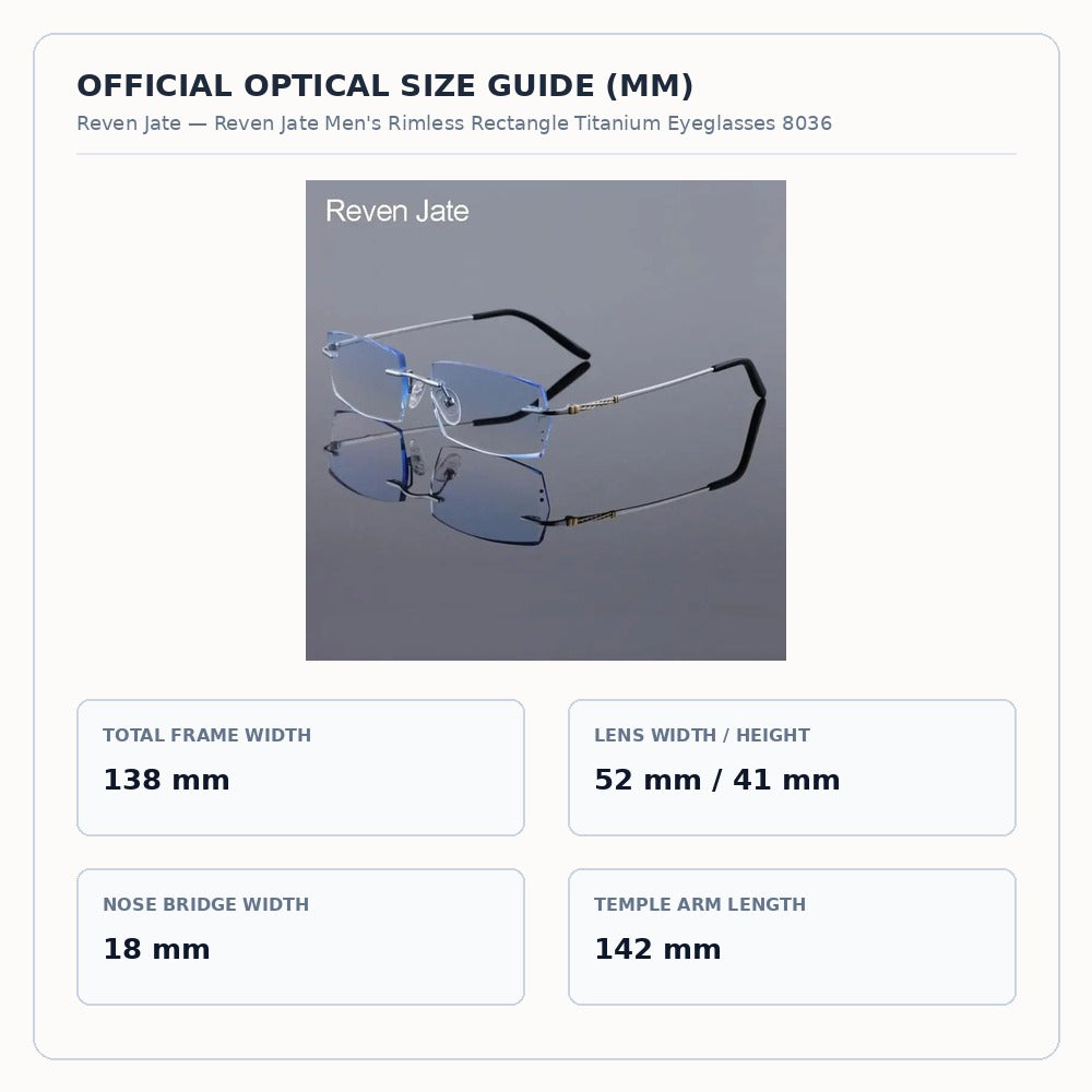 Reven Jate Men's Rimless Rectangle Titanium Eyeglasses 8036 - Size Chart