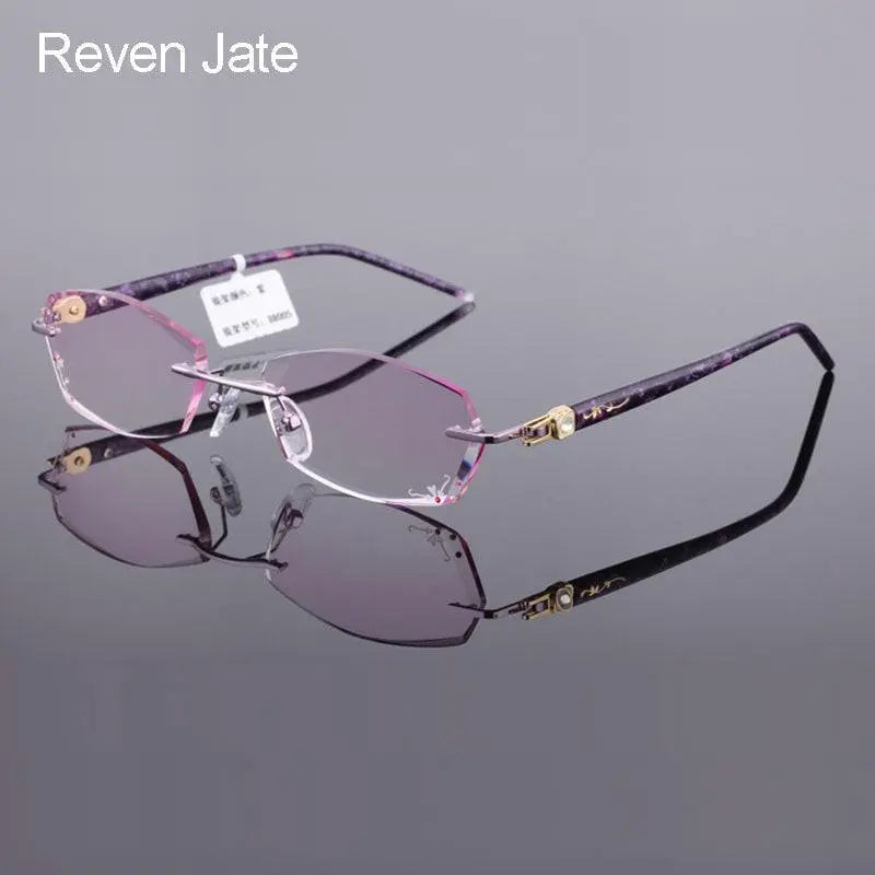 Reven Jate Unisex Rimless Rectangle Titanium Eyeglasses 88005 - Purple