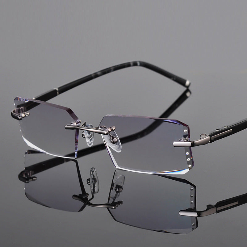 Reven Jate Men's Rimless Square Alloy Eyeglasses R58003 - grey