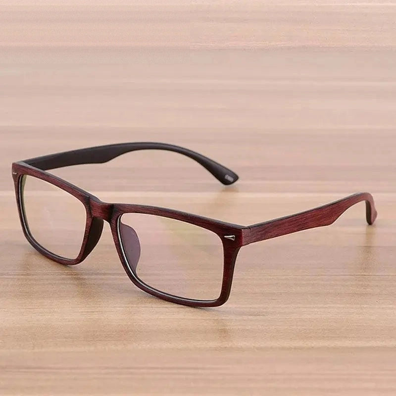 Reven Jate Unisex Full Rim Square Acetate Eyeglasses Wooden Pattern 922 - Auburn