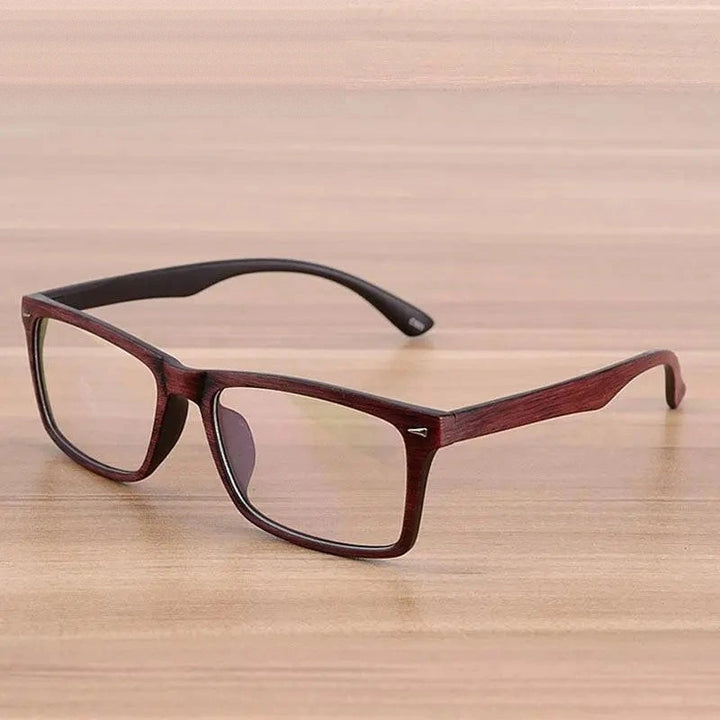 Reven Jate Unisex Full Rim Square Acetate Eyeglasses Wooden Pattern 922 - Auburn