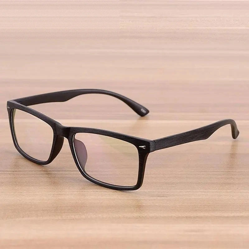 Reven Jate Unisex Full Rim Square Acetate Eyeglasses Wooden Pattern 922 - Black