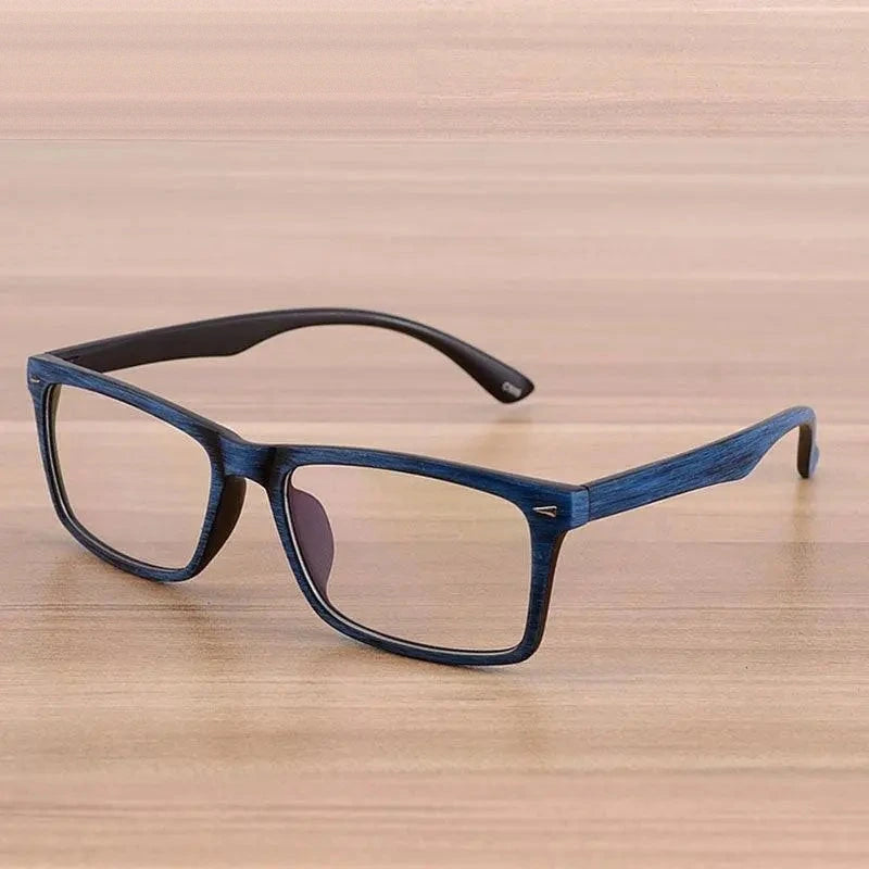 Reven Jate Unisex Full Rim Square Acetate Eyeglasses Wooden Pattern 922 - Blue