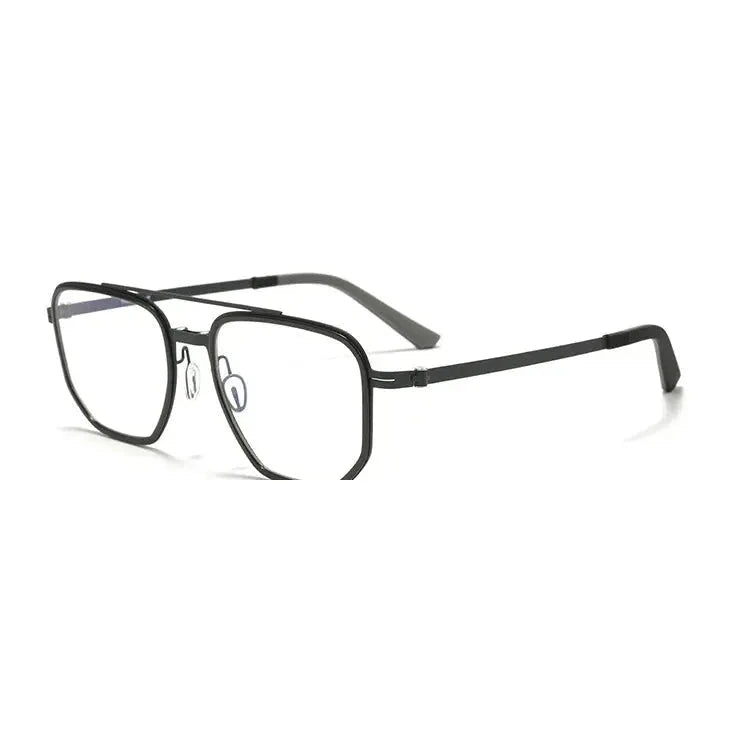 Reven Jate Unisex Full Rim Square Double Bridge Titanium Eyeglasses Clip On Sunglasses 668871 - C1