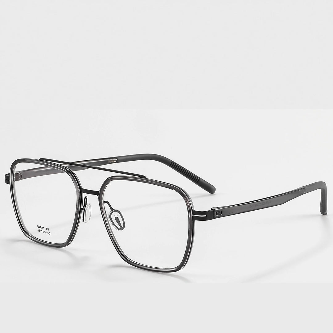Reven Jate Unisex Full Rim Square Double Bridge Titanium Eyeglasses 42675 - C1