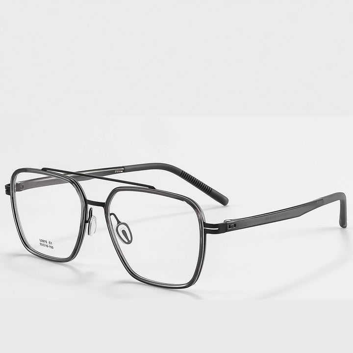 Reven Jate Unisex Full Rim Square Double Bridge Titanium Eyeglasses 42675 - C1