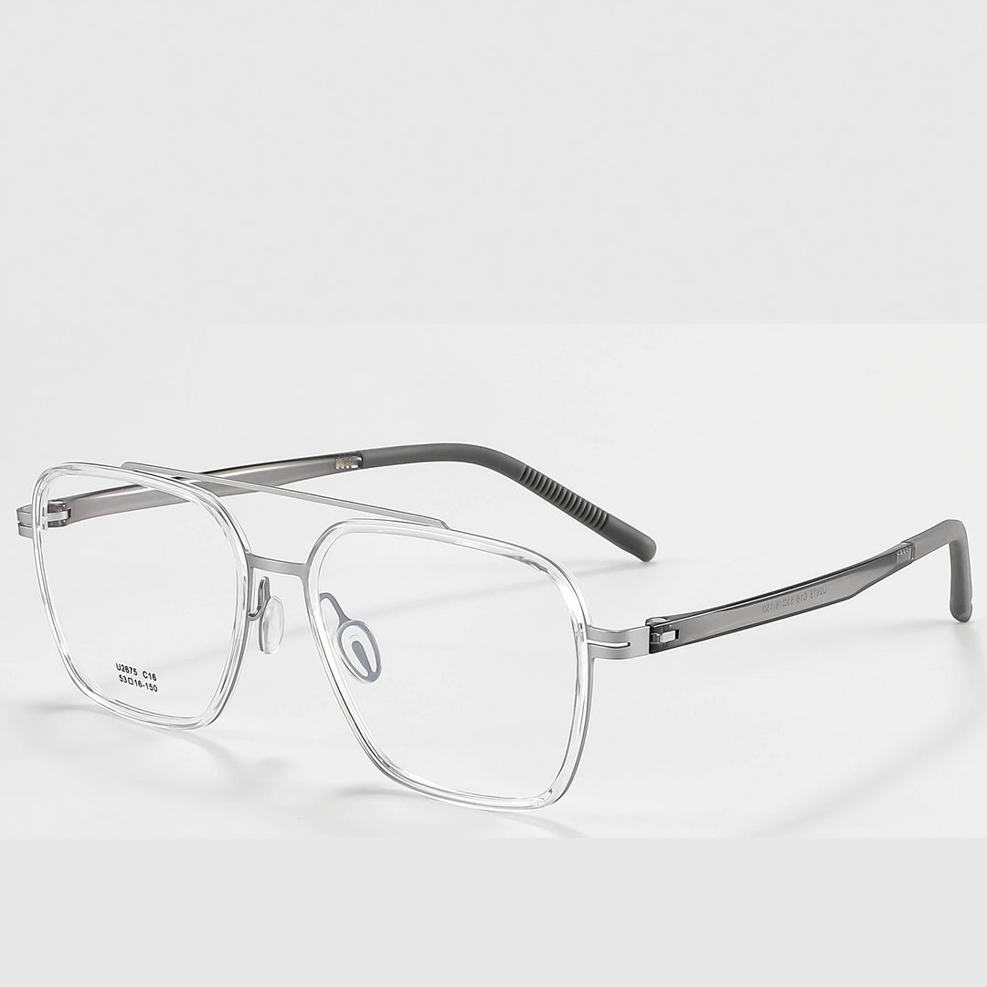 Reven Jate Unisex Full Rim Square Double Bridge Titanium Eyeglasses 42675 - C16