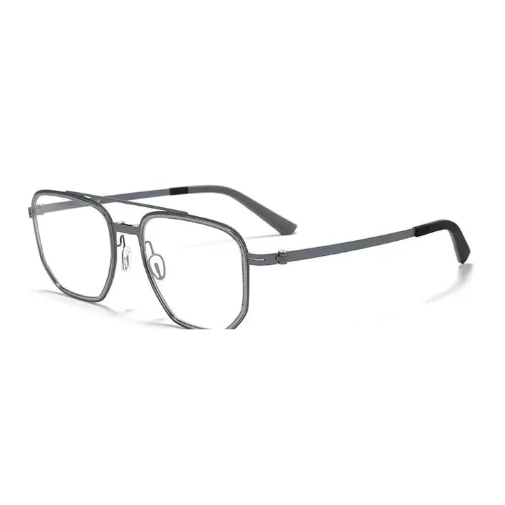 Reven Jate Unisex Full Rim Square Double Bridge Titanium Eyeglasses Clip On Sunglasses 668871 - C2