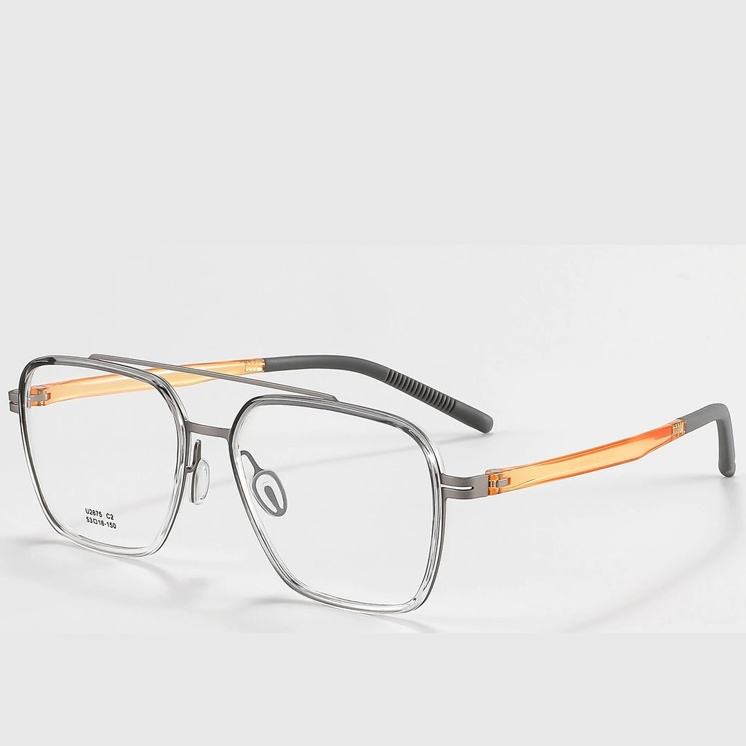 Reven Jate Unisex Full Rim Square Double Bridge Titanium Eyeglasses 42675 - C2