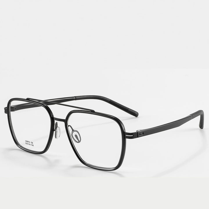 Reven Jate Unisex Full Rim Square Double Bridge Titanium Eyeglasses 42675 - C6