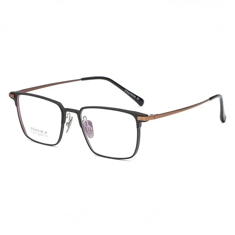 Reven Jate Unisex Full Rim Square Titanium Eyeglasses 669011 - black brown