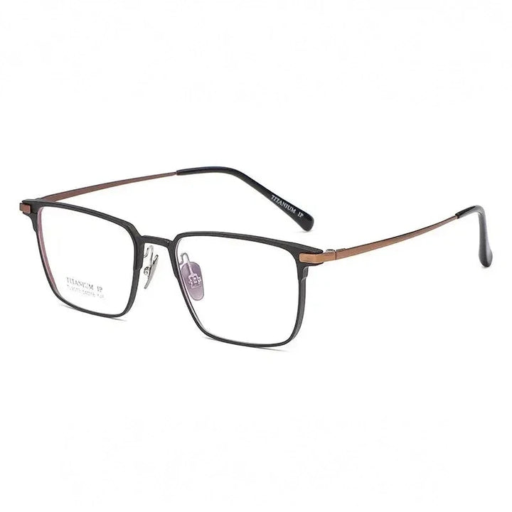Reven Jate Unisex Full Rim Square Titanium Eyeglasses 669011 - black brown